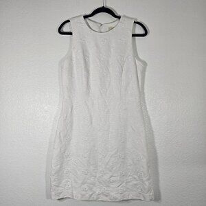 Michael Kors Linen Floral Dress Size 6 White Embroidered Coastal Grandma Preppy